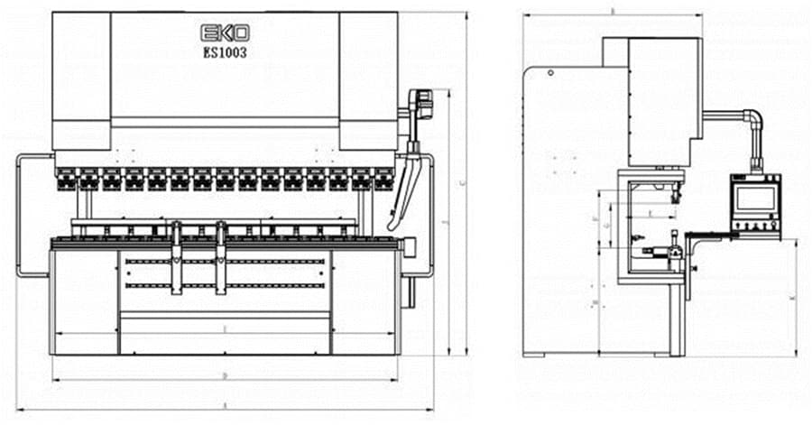 EKO 伺服式折床 ES1003 尺寸圖 - 銓增精密