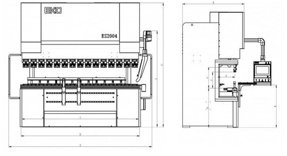 EKO 伺服式折床 ES2004 尺寸圖 - 銓增精密