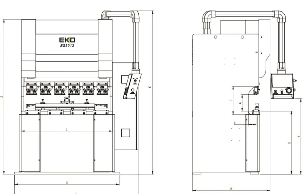 EKO 伺服式折床 ES3012 尺寸圖 - 銓增精密
