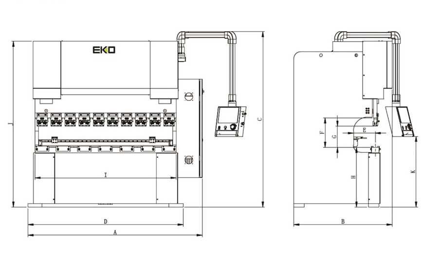 EKO 伺服式折床 ES4020 尺寸圖 - 銓增精密
